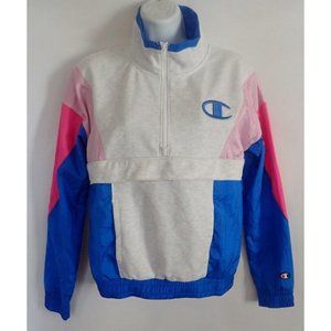 Champion Colorblock 1/2 Zip Mixed Media Pullover Pink Blue Women’s Sz XS Retro